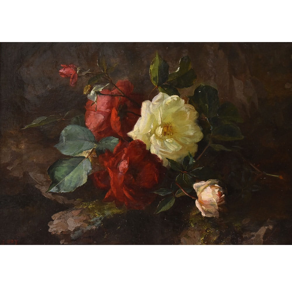 QF767 1a antique roses floral painting flower oil still life XIX.jpg